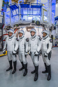 From left to right, Roscosmos cosmonaut mission specialist Alexander Grebenkin; NASA astronauts Matthew Dominick, commander; Michael Barratt, pilot; and mission specialist Jeanette Epps, who will fly on NASA's SpaceX Crew-8, participate in the Crew Equipment Interface Test at Cape Canaveral Space Force Station in Florida.